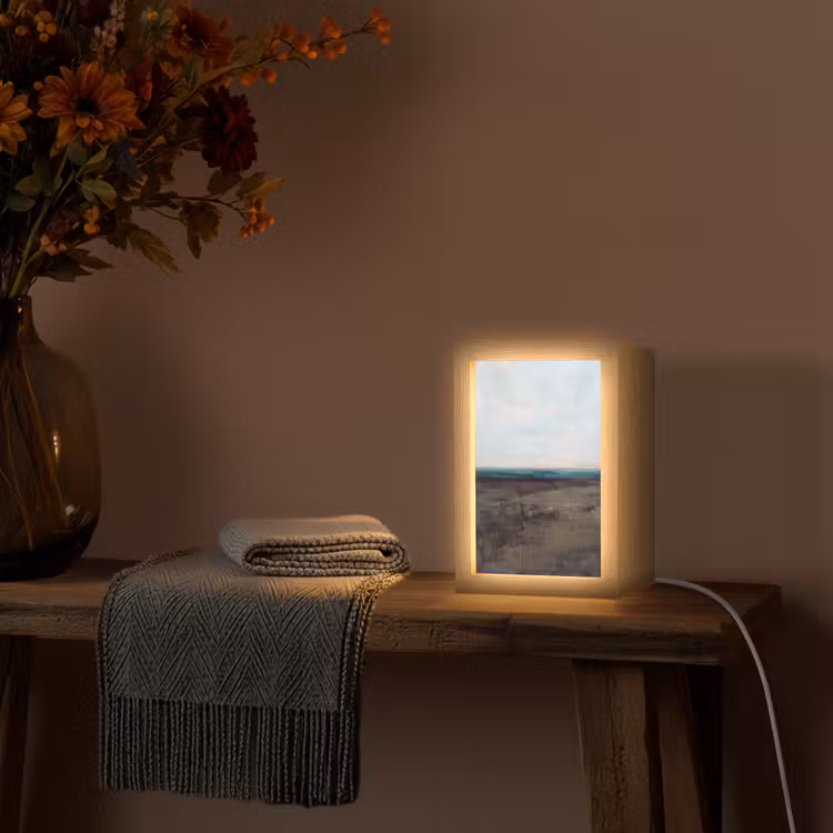 Personalisierte Lightbox - Zusammenfassung – Landschaft – Horizont – Blau – Modern - Abstract - Landschap - Horizon - Blauw - Modern Light Box met kabel (Tafellamp) klein