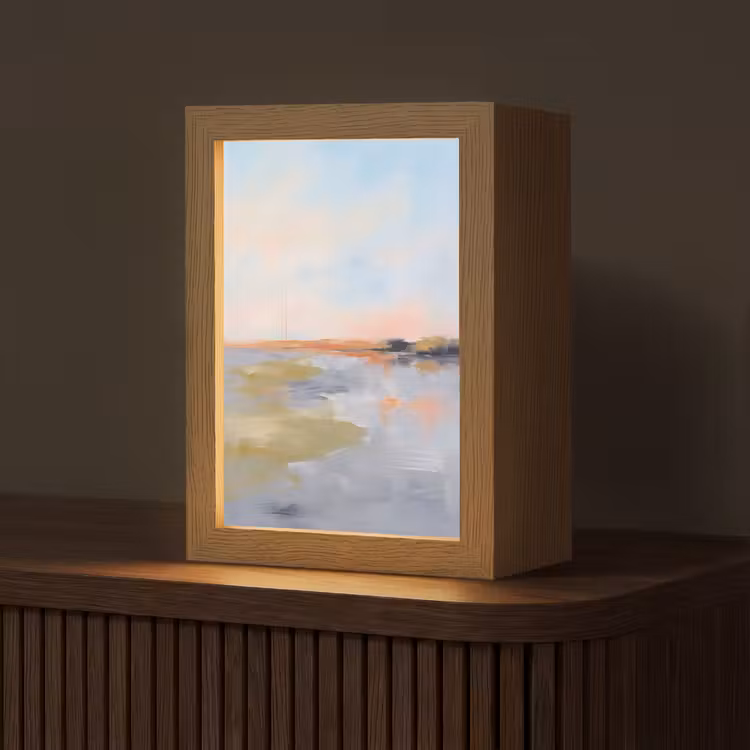 Personalisierte Lightbox - Zusammenfassung – Landschaft – Horizont – Modern – Farbenfroh - Abstract - Landschap - Horizon - Modern - Kleurrijk Light Box met kabel (Tafellamp) klein