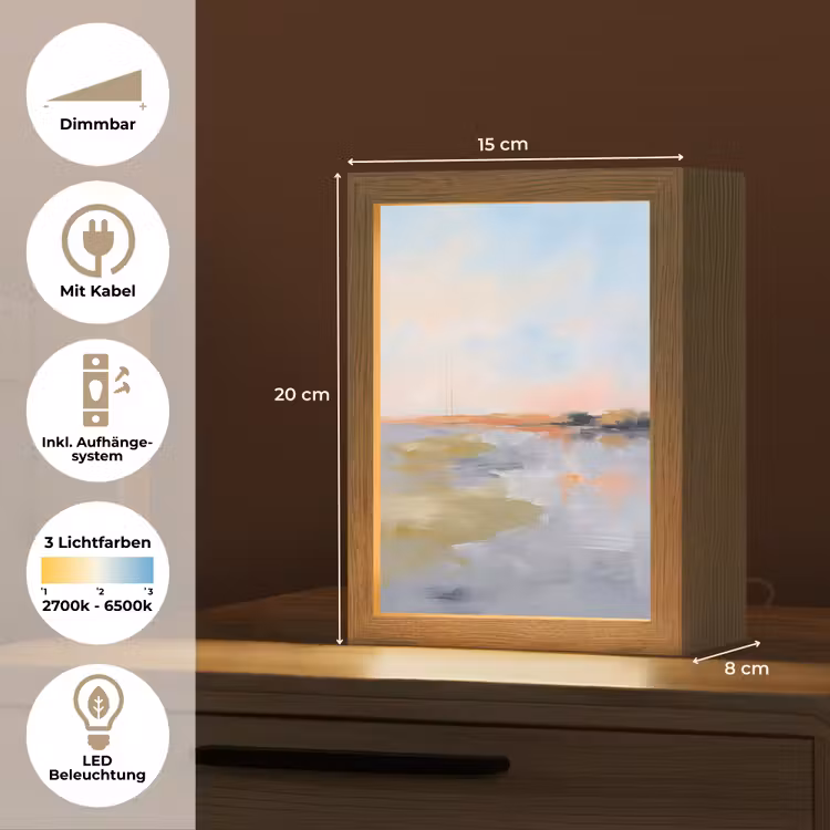 Personalisierte Lightbox - Zusammenfassung – Landschaft – Horizont – Modern – Farbenfroh - Abstract - Landschap - Horizon - Modern - Kleurrijk Light Box met kabel (Tafellamp) klein