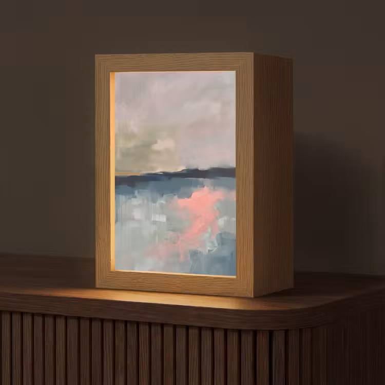 Personalisierte Lightbox - Zusammenfassung – Landschaft – Kunst – Modern – Grün – Blau - Abstract - Landschap - Kunst - Modern - Groen - Blauw Light Box met kabel (Tafellamp) klein