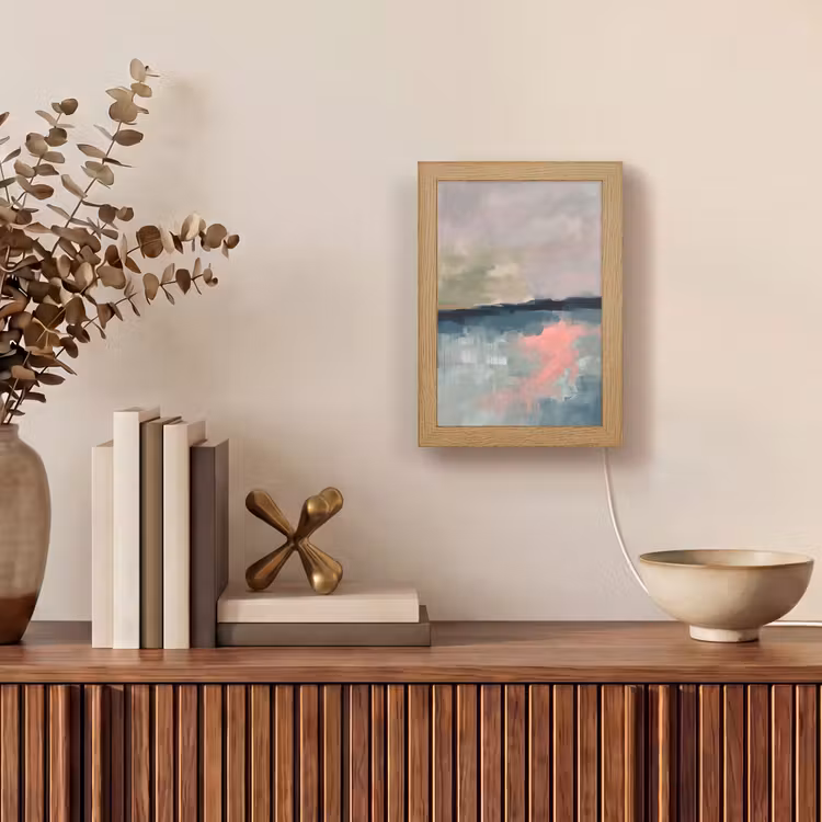Personalisierte Lightbox - Zusammenfassung – Landschaft – Kunst – Modern – Grün – Blau - Abstract - Landschap - Kunst - Modern - Groen - Blauw Light Box met kabel (Tafellamp) klein