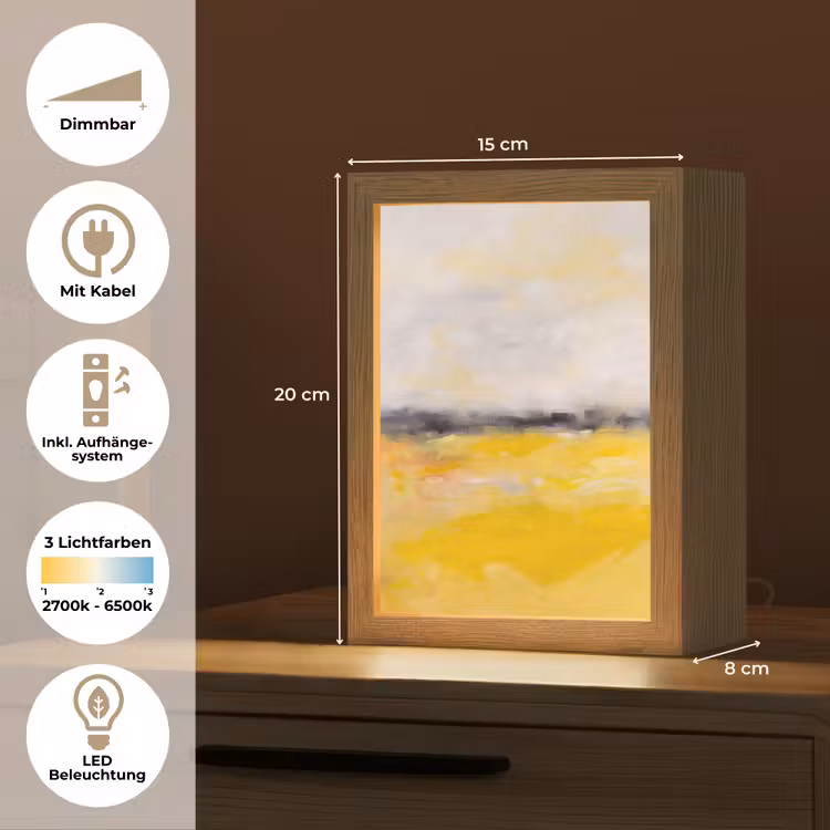Personalisierte Lightbox - Zusammenfassung – Landschaft – Modern – Gelb - Abstract - Landschap - Modern - Geel Light Box met kabel (Tafellamp) klein