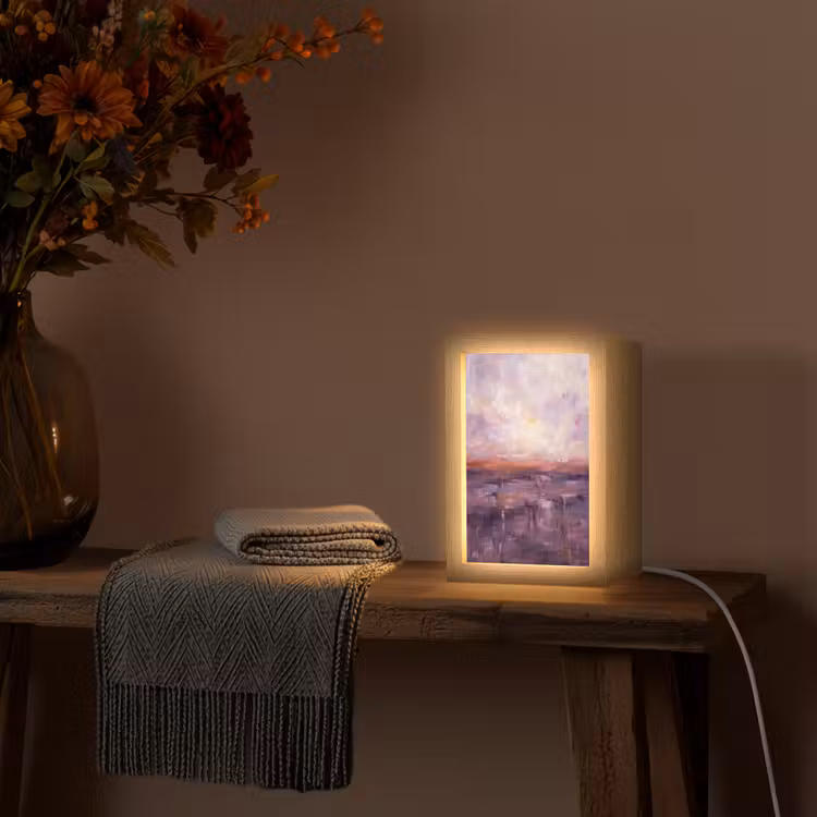 Personalisierte Lightbox - Zusammenfassung – Landschaft – Modern – Lila – Orange - Abstract - Landschap - Modern - Paars - Oranje Light Box met kabel (Tafellamp) klein