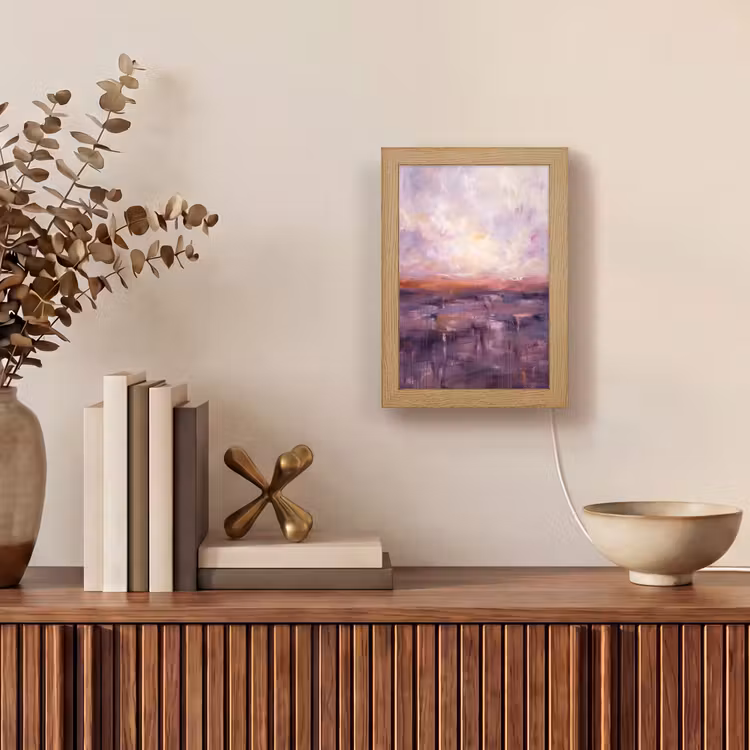 Personalisierte Lightbox - Zusammenfassung – Landschaft – Modern – Lila – Orange - Abstract - Landschap - Modern - Paars - Oranje Light Box met kabel (Tafellamp) klein