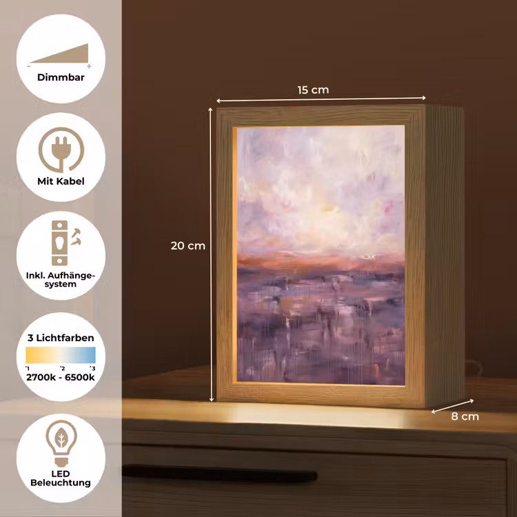 Personalisierte Lightbox - Zusammenfassung – Landschaft – Modern – Lila – Orange - Abstract - Landschap - Modern - Paars - Oranje Light Box met kabel (Tafellamp) klein