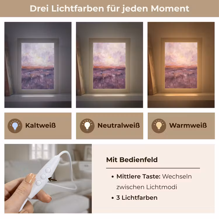 Personalisierte Lightbox - Zusammenfassung – Landschaft – Modern – Lila – Orange - Abstract - Landschap - Modern - Paars - Oranje Light Box met kabel (Tafellamp) klein