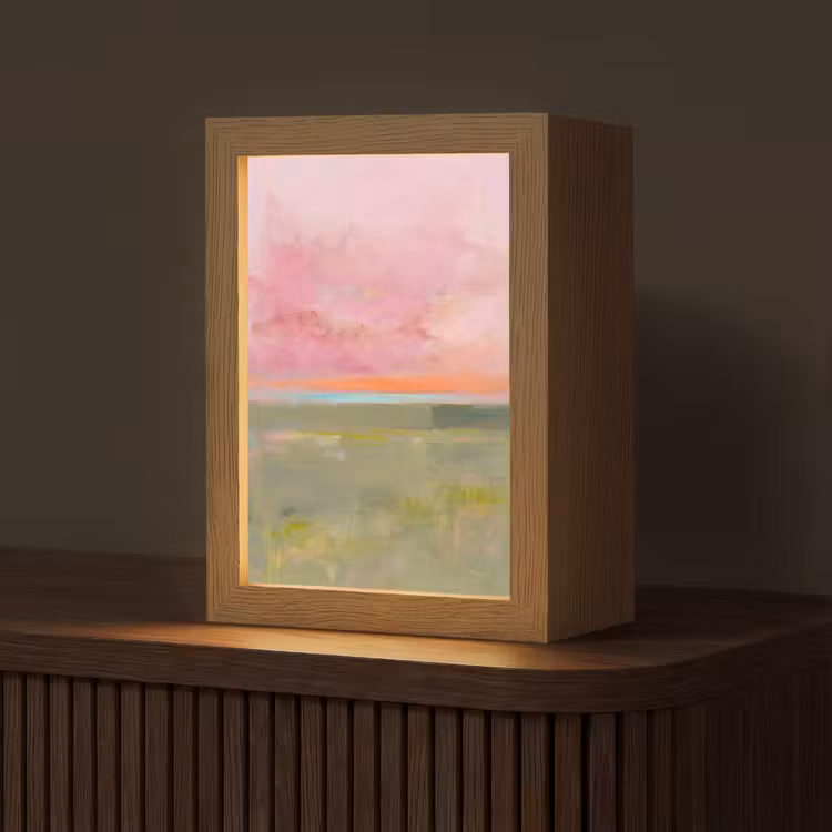 Personalisierte Lightbox - Zusammenfassung – Landschaft – Modern – Rosa – Orange - Abstract - Landschap - Modern - Roze - Oranje Light Box met kabel (Tafellamp) klein