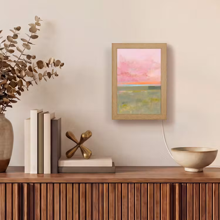 Personalisierte Lightbox - Zusammenfassung – Landschaft – Modern – Rosa – Orange - Abstract - Landschap - Modern - Roze - Oranje Light Box met kabel (Tafellamp) klein