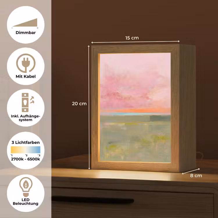 Personalisierte Lightbox - Zusammenfassung – Landschaft – Modern – Rosa – Orange - Abstract - Landschap - Modern - Roze - Oranje Light Box met kabel (Tafellamp) klein