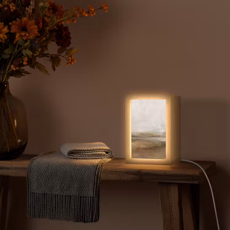 Personalisierte Lightbox - Zusammenfassung – Landschaft – Natur – Beige – Braun - Abstract - Landschap - Natuur - Beige - Bruin Light Box met kabel (Tafellamp) klein