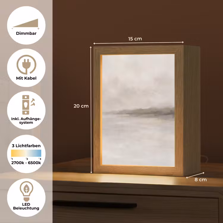 Personalisierte Lightbox - Zusammenfassung – Landschaft – Nebel – Modern – Grau - Abstract - Landschap - Nevel - Modern - Grijs Light Box met kabel (Tafellamp) klein
