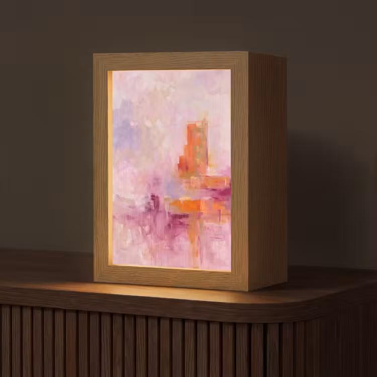 Personalisierte Lightbox - Zusammenfassung – Pinselstriche – Kunst – Lila – Gold - Abstract - Borstelstreken - Kunst - Paars - Goud Light Box met kabel (Tafellamp) klein