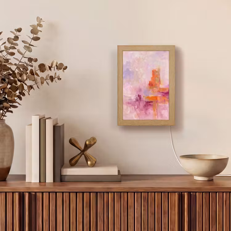Personalisierte Lightbox - Zusammenfassung – Pinselstriche – Kunst – Lila – Gold - Abstract - Borstelstreken - Kunst - Paars - Goud Light Box met kabel (Tafellamp) klein