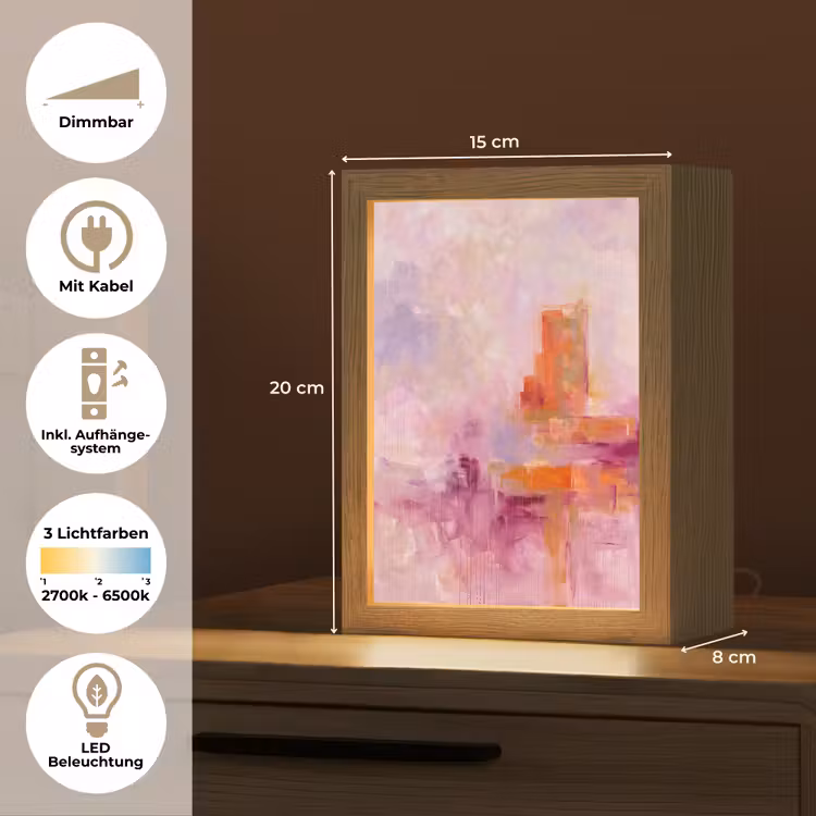 Personalisierte Lightbox - Zusammenfassung – Pinselstriche – Kunst – Lila – Gold - Abstract - Borstelstreken - Kunst - Paars - Goud Light Box met kabel (Tafellamp) klein