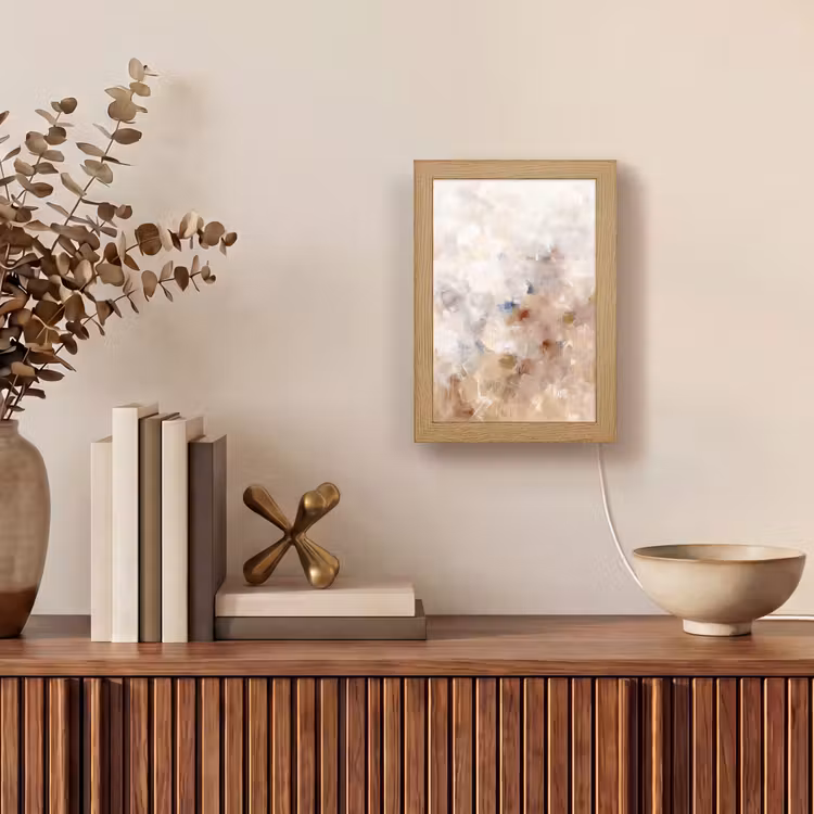 Personalisierte Lightbox - Zusammenfassung – Pinselstriche – Modern – Beige – Kunst - Abstract - Borstelstreken - Modern - Beige - Kunst Light Box met kabel (Tafellamp) klein