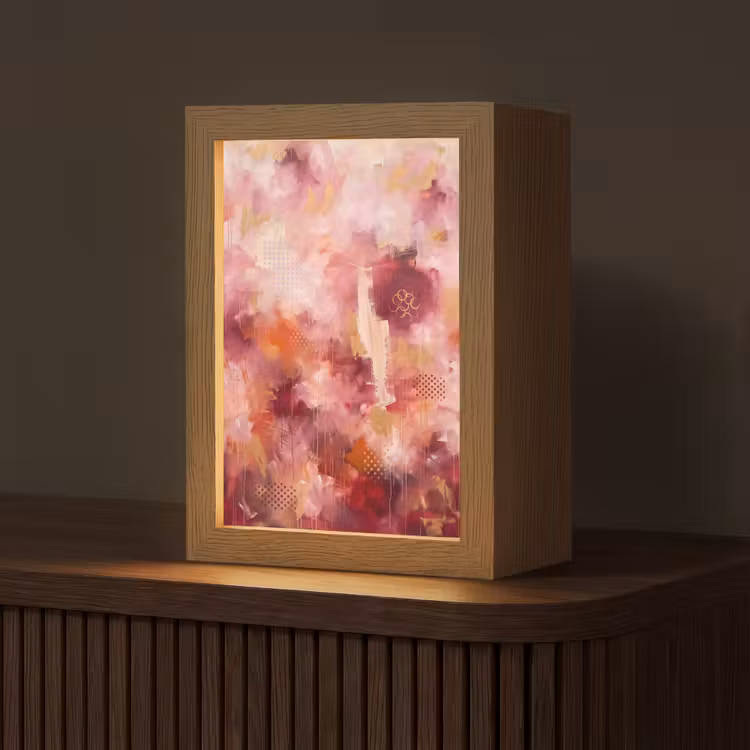 Personalisierte Lightbox - Zusammenfassung – Rot – Gold – Modern – Kunst - Abstract - Rood - Goud - Modern - Kunst Light Box met kabel (Tafellamp) klein