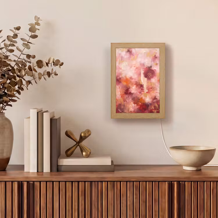 Personalisierte Lightbox - Zusammenfassung – Rot – Gold – Modern – Kunst - Abstract - Rood - Goud - Modern - Kunst Light Box met kabel (Tafellamp) klein