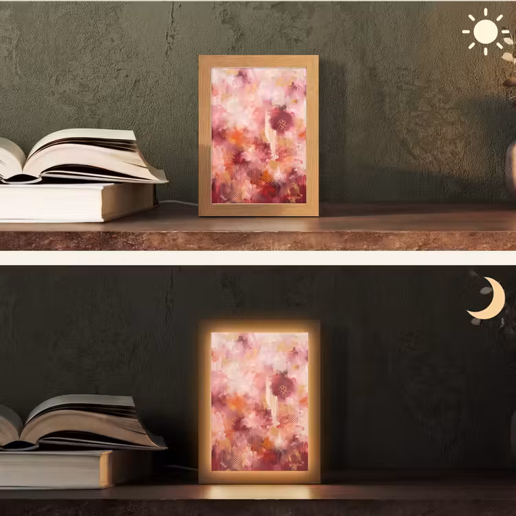 Personalisierte Lightbox - Zusammenfassung – Rot – Gold – Modern – Kunst - Abstract - Rood - Goud - Modern - Kunst Light Box met kabel (Tafellamp) klein