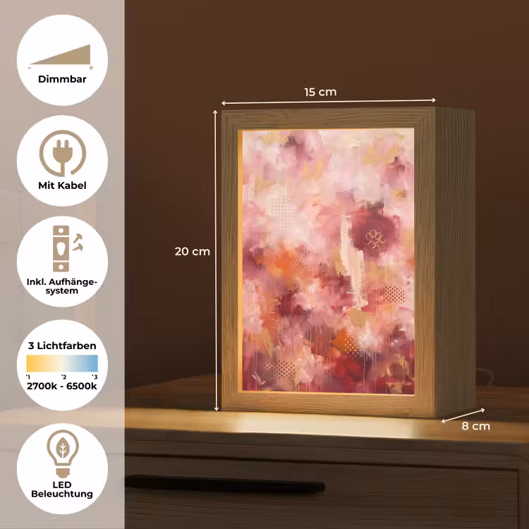 Personalisierte Lightbox - Zusammenfassung – Rot – Gold – Modern – Kunst - Abstract - Rood - Goud - Modern - Kunst Light Box met kabel (Tafellamp) klein