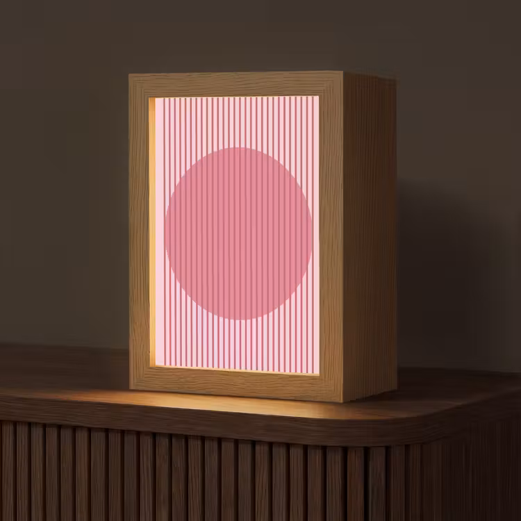 Personalisierte Lightbox - Zusammenfassung – Streifen – Oval – Rosa – Modern - Abstract - Strepen - Ovaal - Roze - Modern Light Box met kabel (Tafellamp) klein