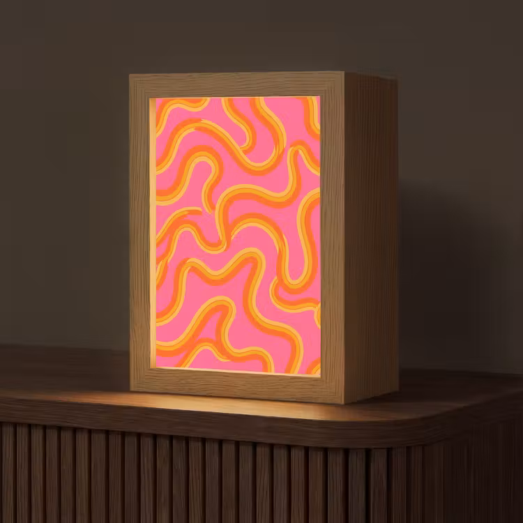 Personalisierte Lightbox - Zusammenfassung – Wellenlinien – Modern – Farbenfroh - Abstract - Golvende lijnen - Modern - Kleurrijk Light Box met kabel (Tafellamp) klein