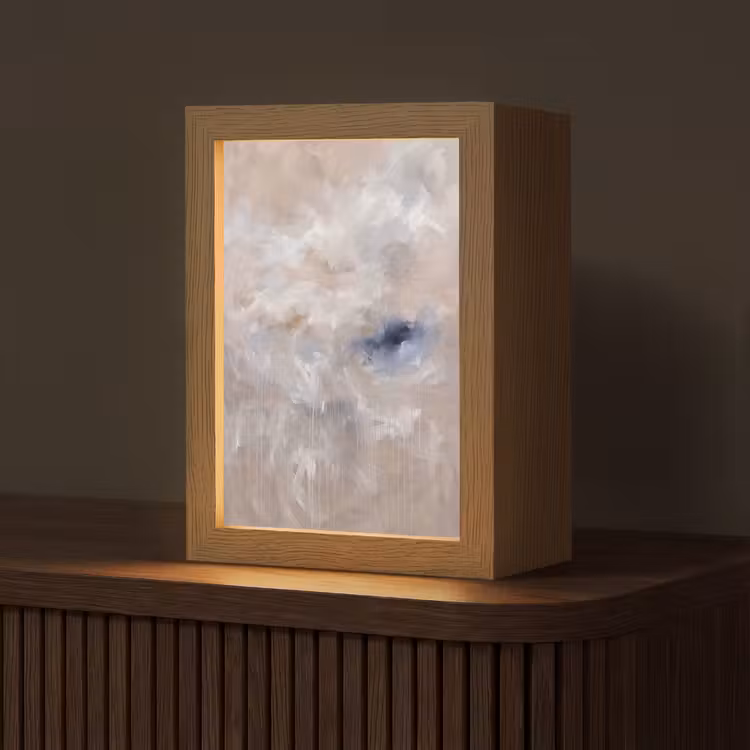 Personalisierte Lightbox - Zusammenfassung – Wolken – Atmosphäre – Modern – Beige - Abstract - Wolken - Sfeer - Modern - Beige Light Box met kabel (Tafellamp) klein