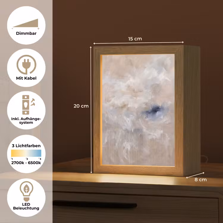 Personalisierte Lightbox - Zusammenfassung – Wolken – Atmosphäre – Modern – Beige - Abstract - Wolken - Sfeer - Modern - Beige Light Box met kabel (Tafellamp) klein