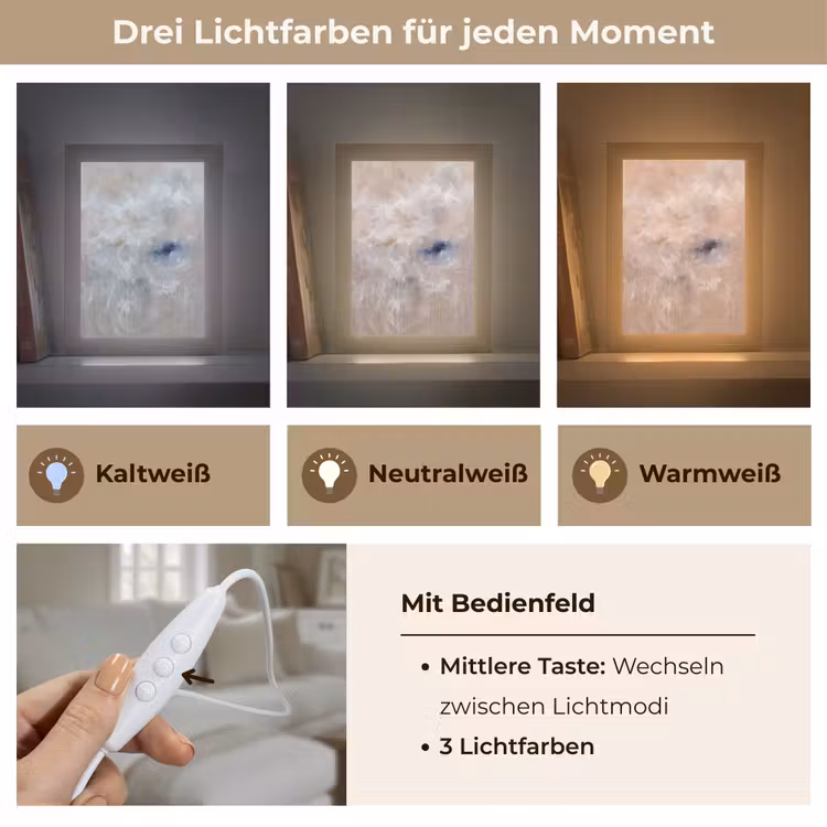 Personalisierte Lightbox - Zusammenfassung – Wolken – Atmosphäre – Modern – Beige - Abstract - Wolken - Sfeer - Modern - Beige Light Box met kabel (Tafellamp) klein