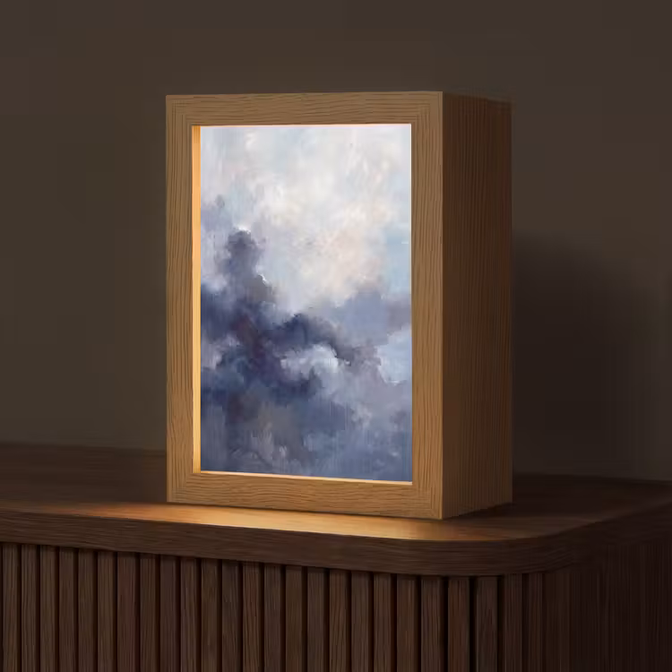 Personalisierte Lightbox - Zusammenfassung – Wolken – Modern – Blau – Kunst - Abstract - Wolken - Modern - Blauw - Kunst Light Box met kabel (Tafellamp) klein