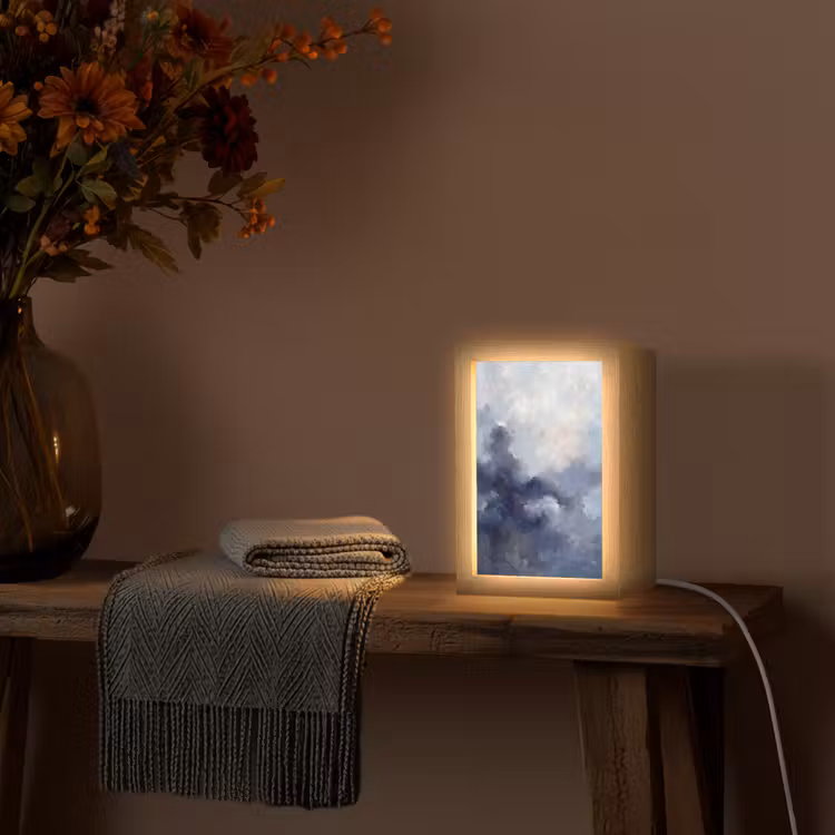 Personalisierte Lightbox - Zusammenfassung – Wolken – Modern – Blau – Kunst - Abstract - Wolken - Modern - Blauw - Kunst Light Box met kabel (Tafellamp) klein