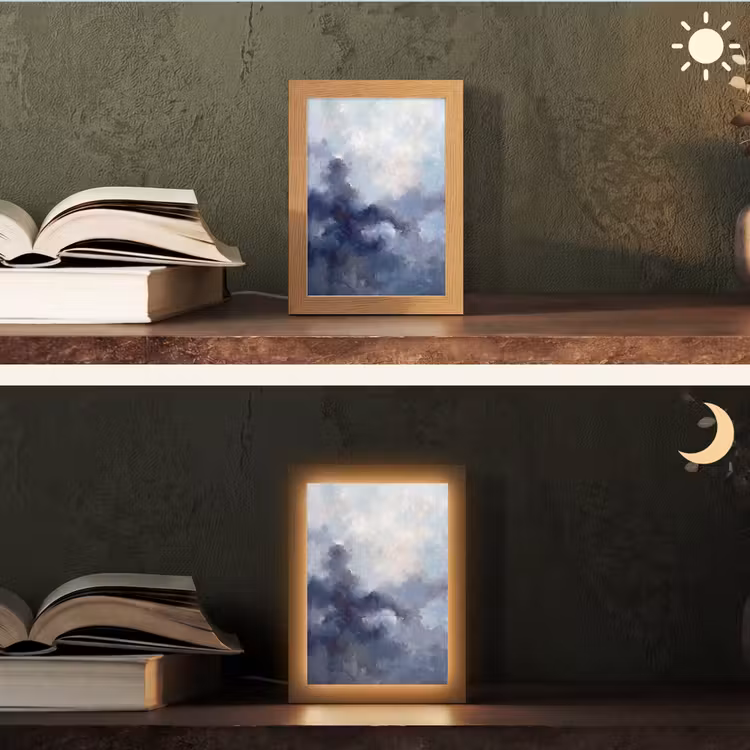 Personalisierte Lightbox - Zusammenfassung – Wolken – Modern – Blau – Kunst - Abstract - Wolken - Modern - Blauw - Kunst Light Box met kabel (Tafellamp) klein