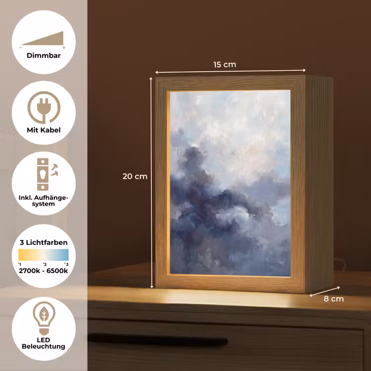 Personalisierte Lightbox - Zusammenfassung – Wolken – Modern – Blau – Kunst - Abstract - Wolken - Modern - Blauw - Kunst Light Box met kabel (Tafellamp) klein