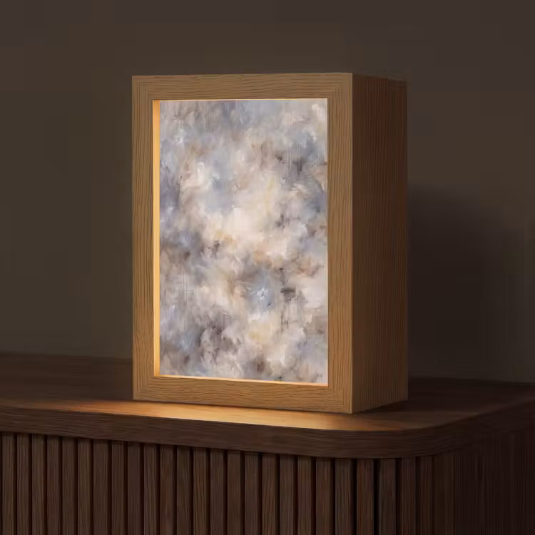 Personalisierte Lightbox - Zusammenfassung – Wolken – Stimmungsvoll – Beige – Grau - Abstract - Wolken - Sfeervol - Beige - Grijs Light Box met kabel (Tafellamp) klein