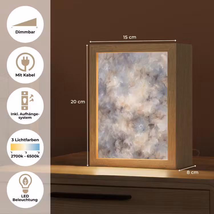 Personalisierte Lightbox - Zusammenfassung – Wolken – Stimmungsvoll – Beige – Grau - Abstract - Wolken - Sfeervol - Beige - Grijs Light Box met kabel (Tafellamp) klein