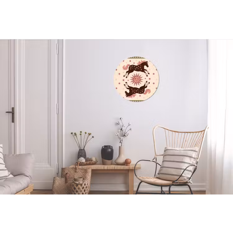 Paard - Zon - Mystiek - Illustratie - Roze Wandcirkel aluminium klein -woonkamer