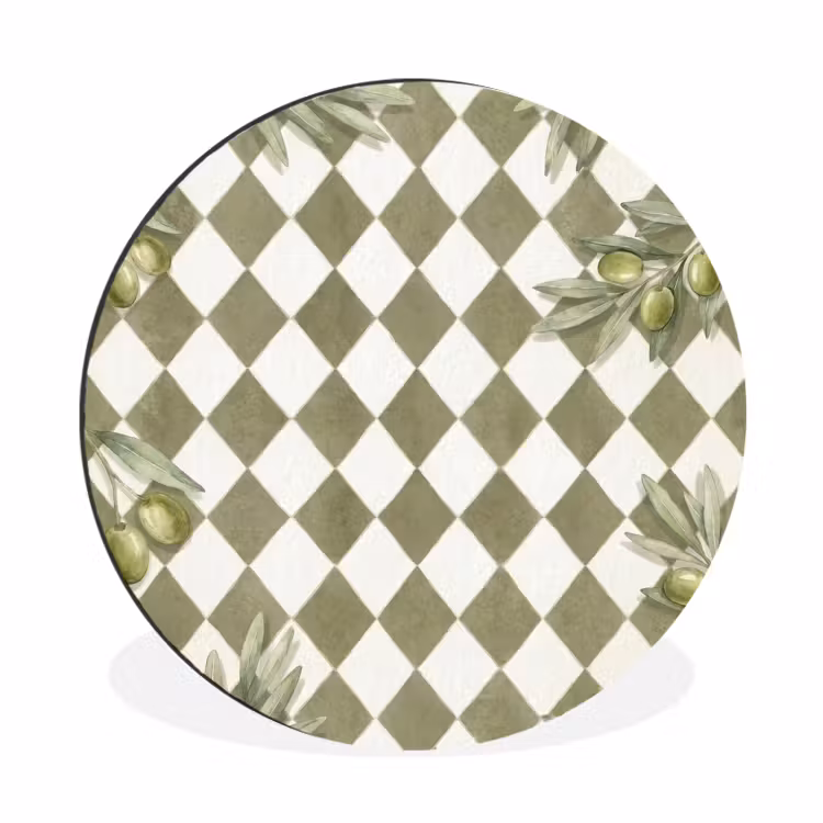Plant - Olijftakken - Waterverf - Mediterraan - Groen Wandcirkel aluminium klein -3d