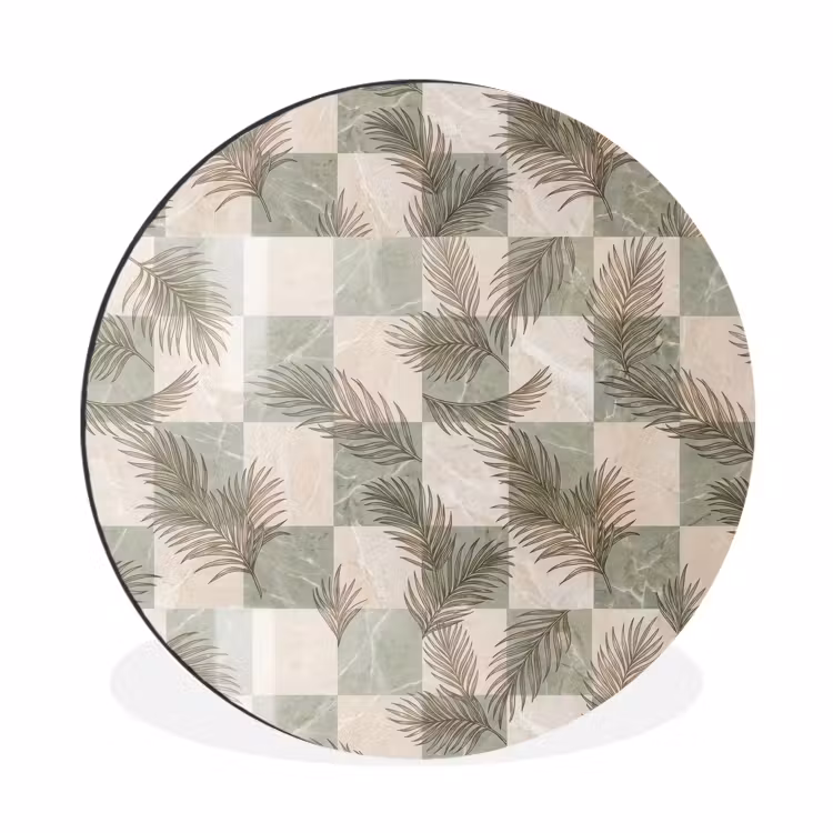 Planten - Bladeren - Marmer - Modern - Groen Wandcirkel aluminium klein -3d