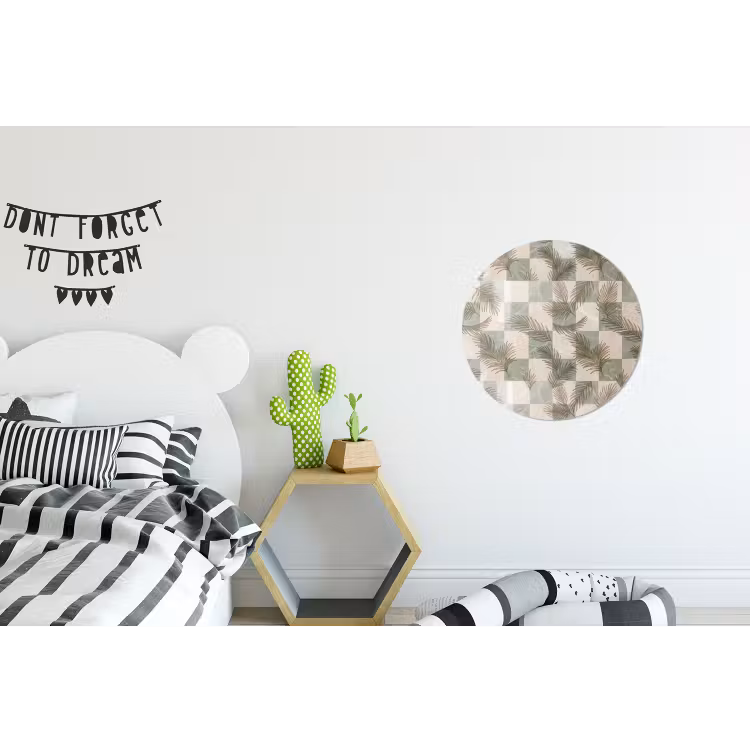 Planten - Bladeren - Marmer - Modern - Groen Wandcirkel aluminium klein -kinderkamer