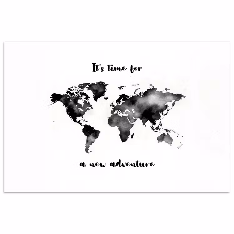 Avontuur - Quote - Wereldkaart - Zwart poster papier klein -3d