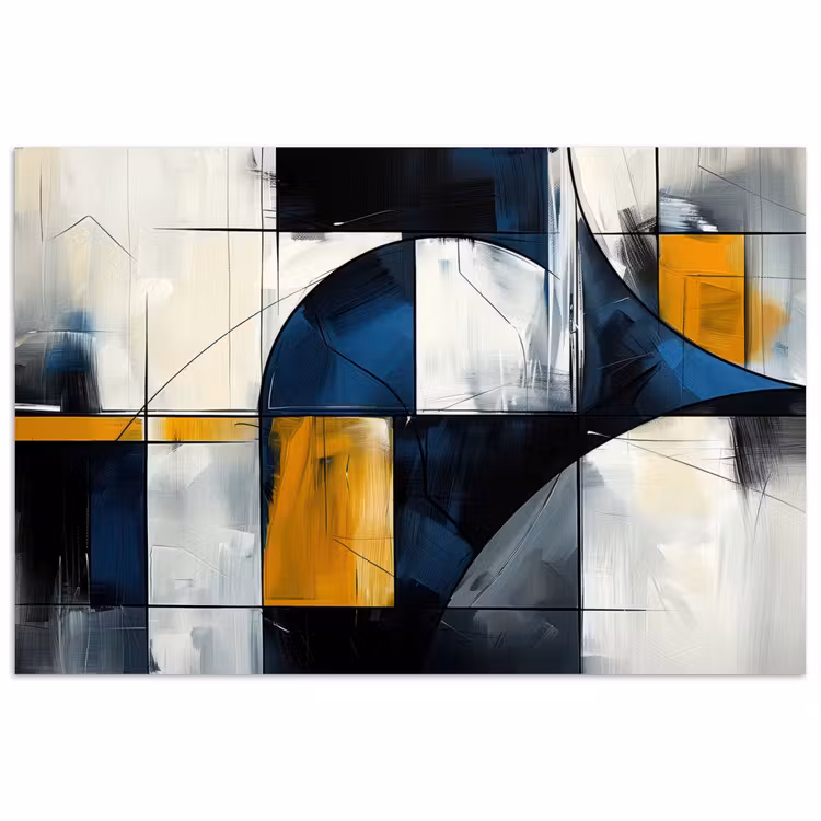 Abstract - Vormen - Goud - Blauw - Geometrisch poster papier klein -3d
