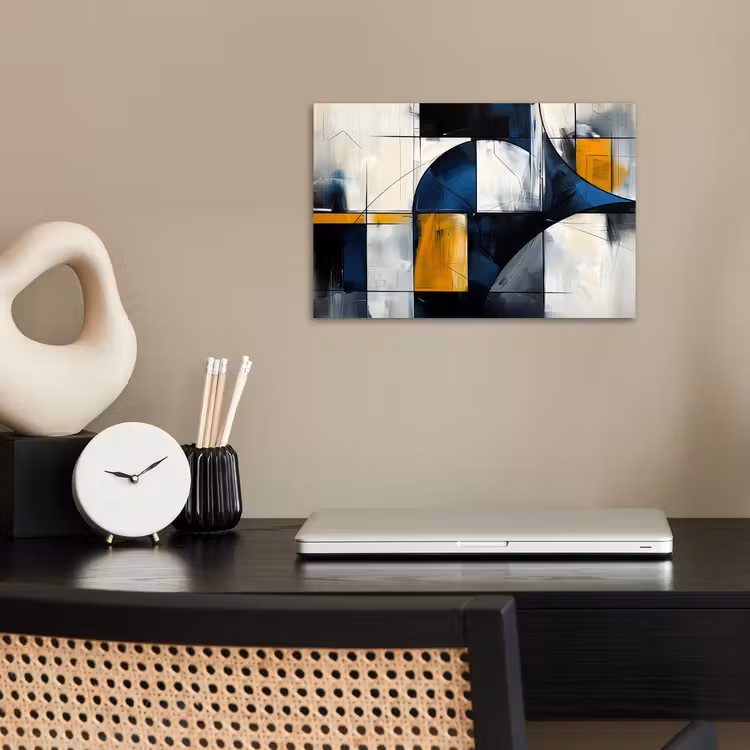 Abstract - Vormen - Goud - Blauw - Geometrisch poster papier klein -sfeer1