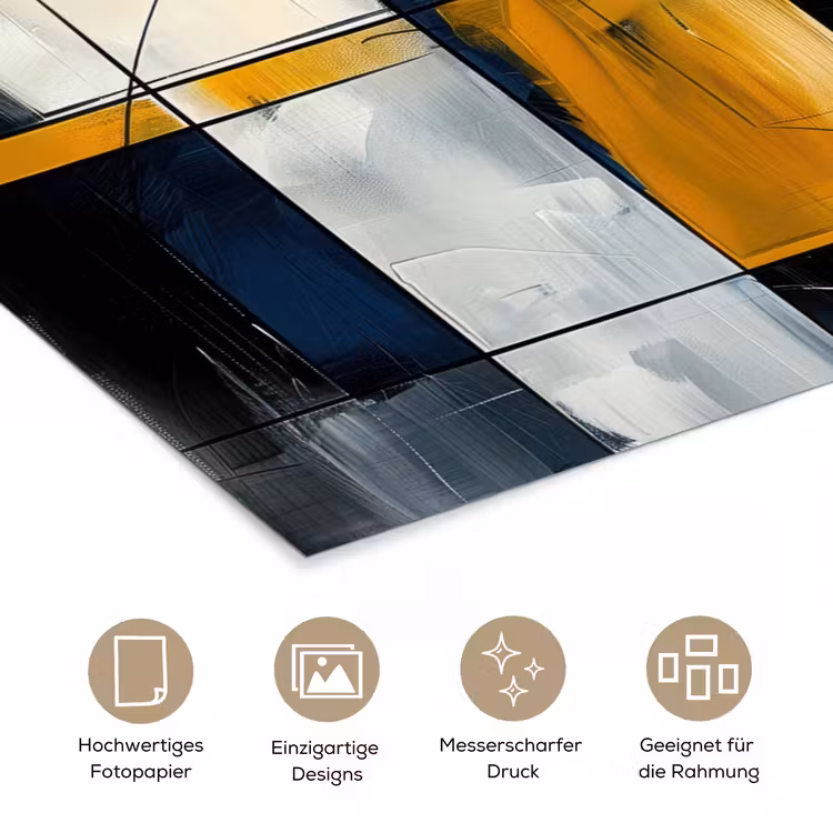 Abstract - Vormen - Goud - Blauw - Geometrisch poster papier klein -tcloseup_DE