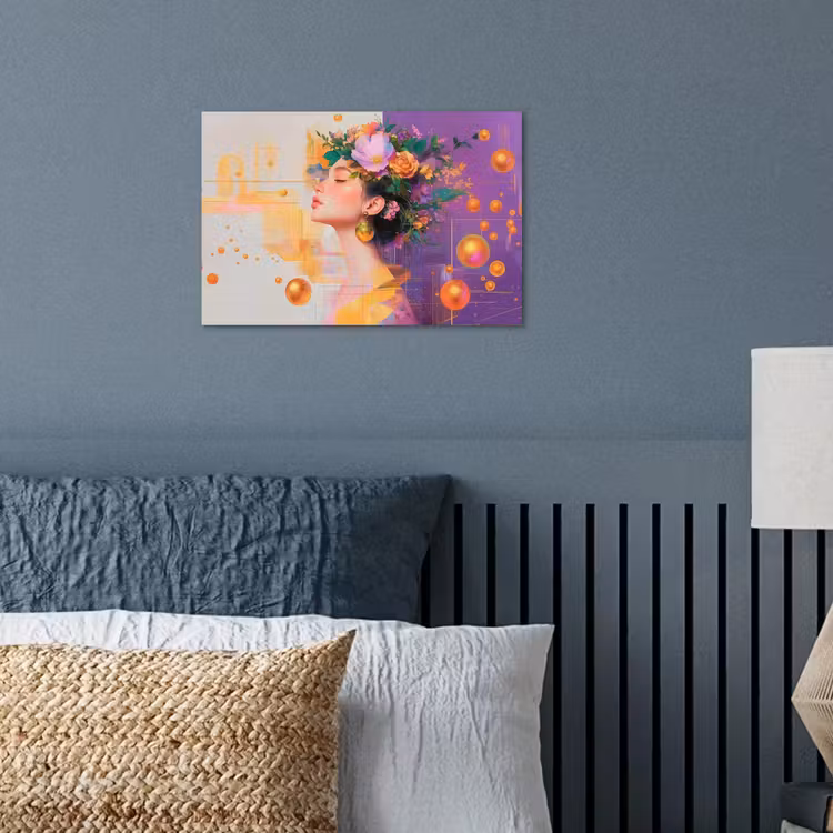 Abstract - Vrouw - Bloemenkroon - Goud poster papier klein -sfeer2