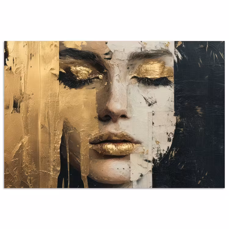 Abstract - Goud - Gezicht - Lippen poster papier klein -3d
