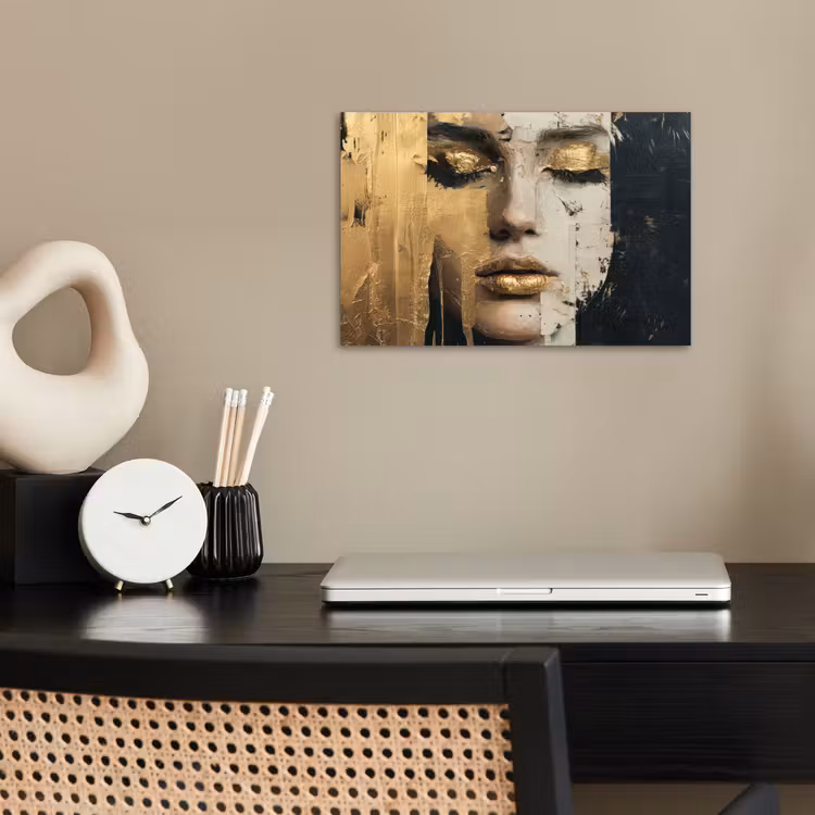 Abstract - Goud - Gezicht - Lippen poster papier klein -sfeer1