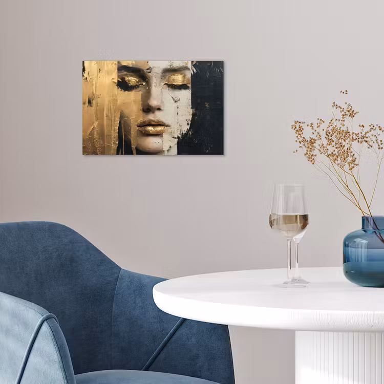 Abstract - Goud - Gezicht - Lippen poster papier klein -sfeer3