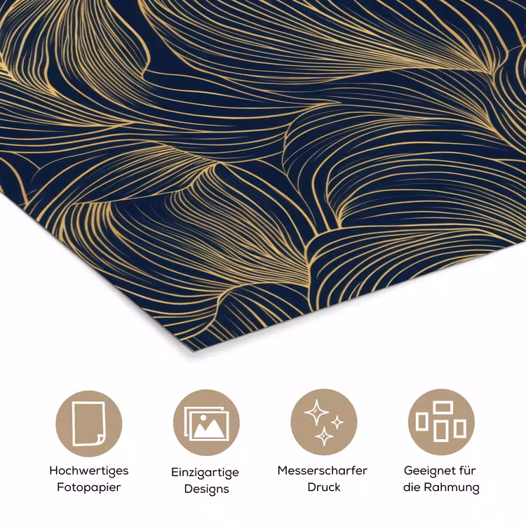 Abstract - Lijnen - Blauw - Goud poster papier klein 62 -tcloseup_DE