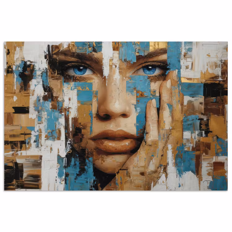 Abstract - Penseelstreken - Blauw - Gezicht poster papier klein -3d