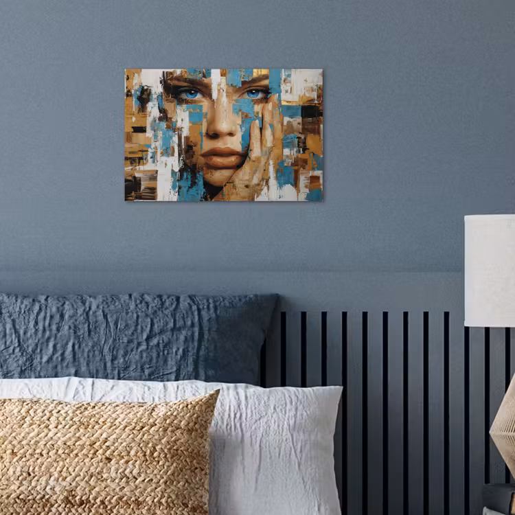 Abstract - Penseelstreken - Blauw - Gezicht poster papier klein -sfeer2