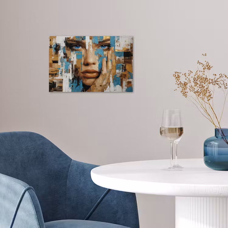 Abstract - Penseelstreken - Blauw - Gezicht poster papier klein -sfeer3